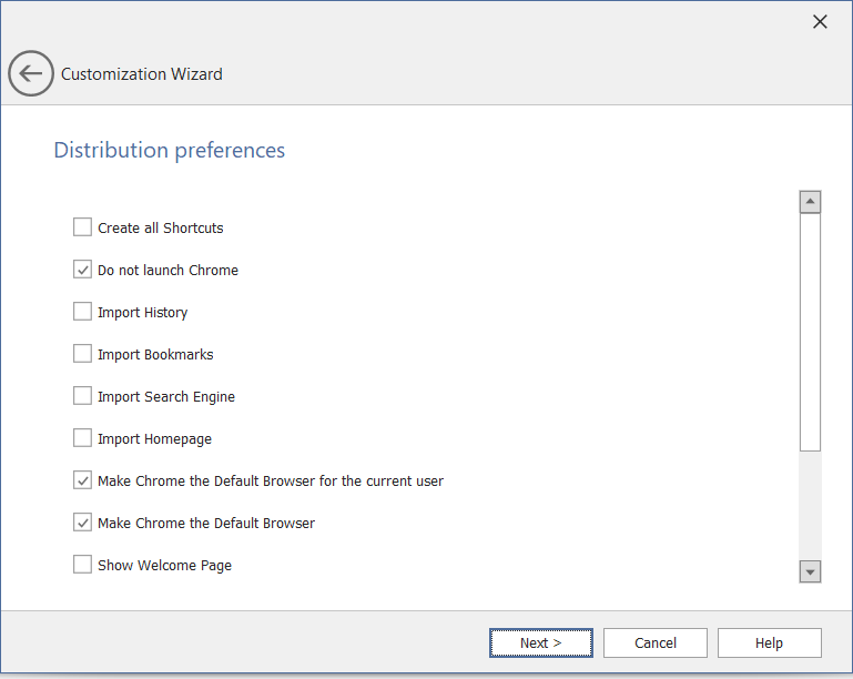 Customization Wizard / Distribution Preferences Panel