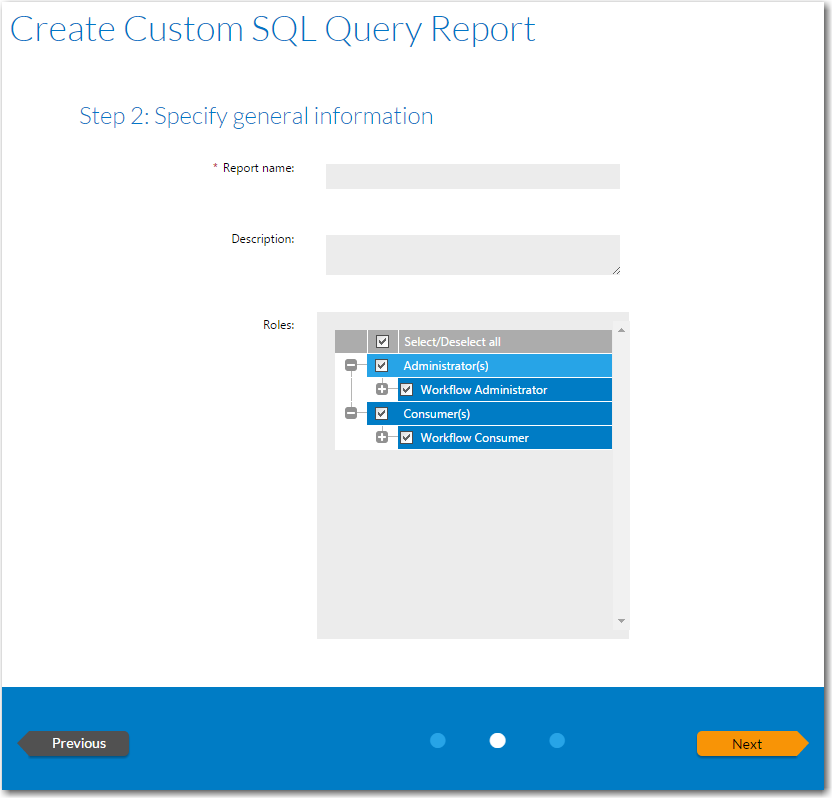 Specify General Information Panel