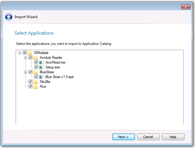 Select Applications Panel of Import Wizard (When Importing Folder of Multiple Applications)